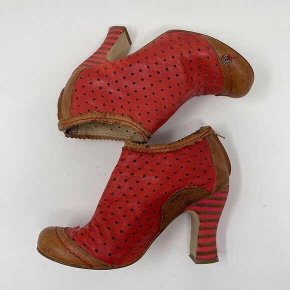 Gold Button Women's Heeled Ankle Zip Booties Real Leather Red Size EU 37 - Picture 4 of 12